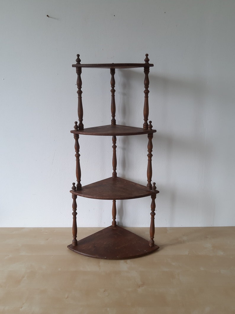 Antique Wooden Corner Shelf 4 Tiered Corner shelf storage Unit Etsy