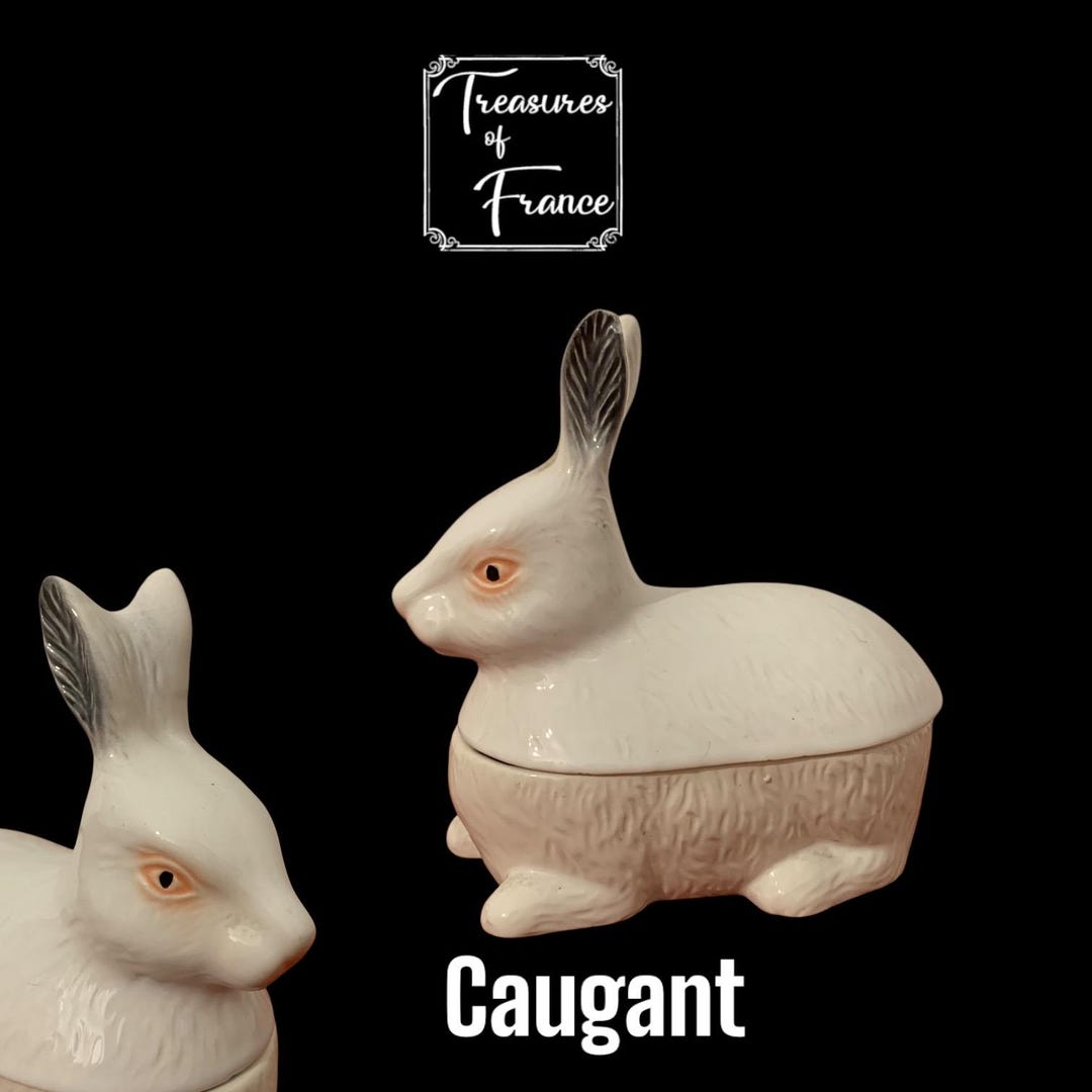 Famous Rabbit Pottery Vintage Majolica White Rabbit Pottery Tureen Caugant France Terrine ...