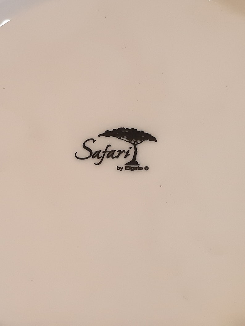 Vintage Fine Porcelain Elgate Plate Beautiful Safari Scene Animal Illustrations Lion Elephant Giraffe Monkeys African Decor Circa 2000