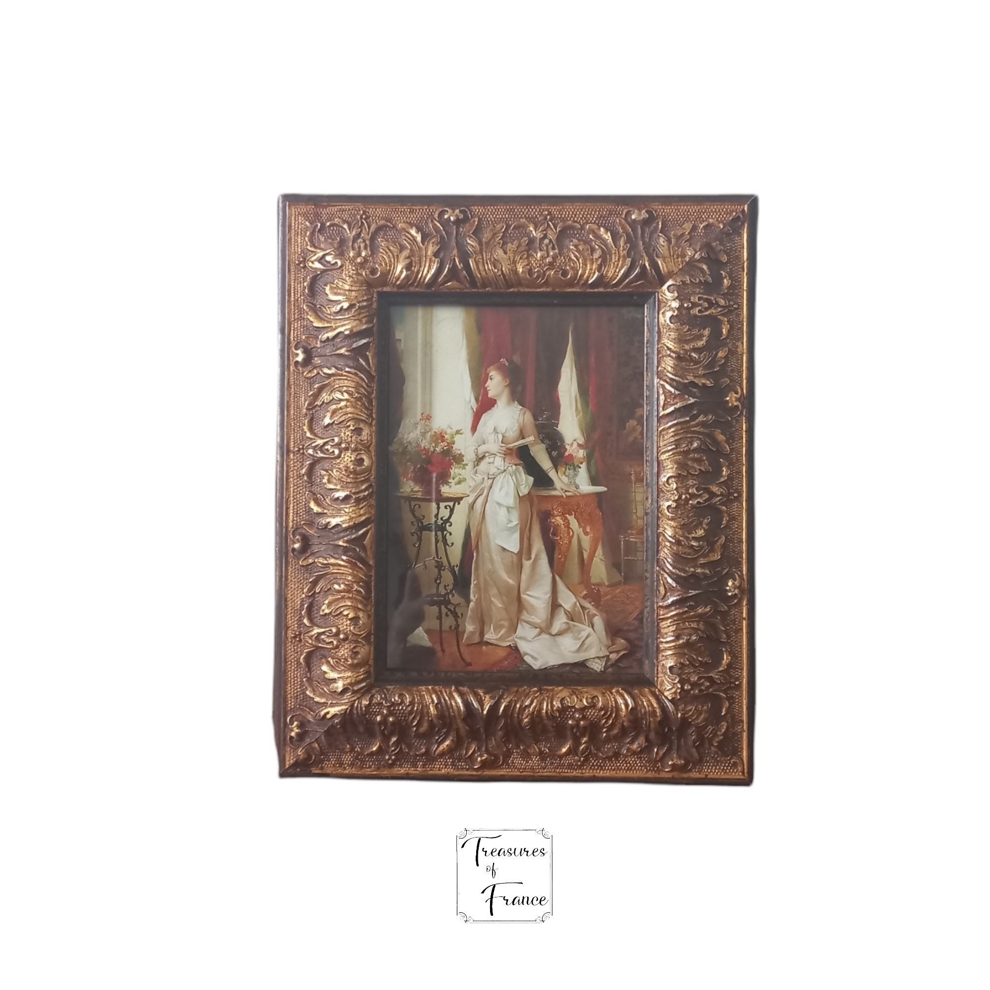 Vintage Print Picture Frame Elegant Lady Golden Wood & Resine Home Decor Chambre Salle de Bain Décor