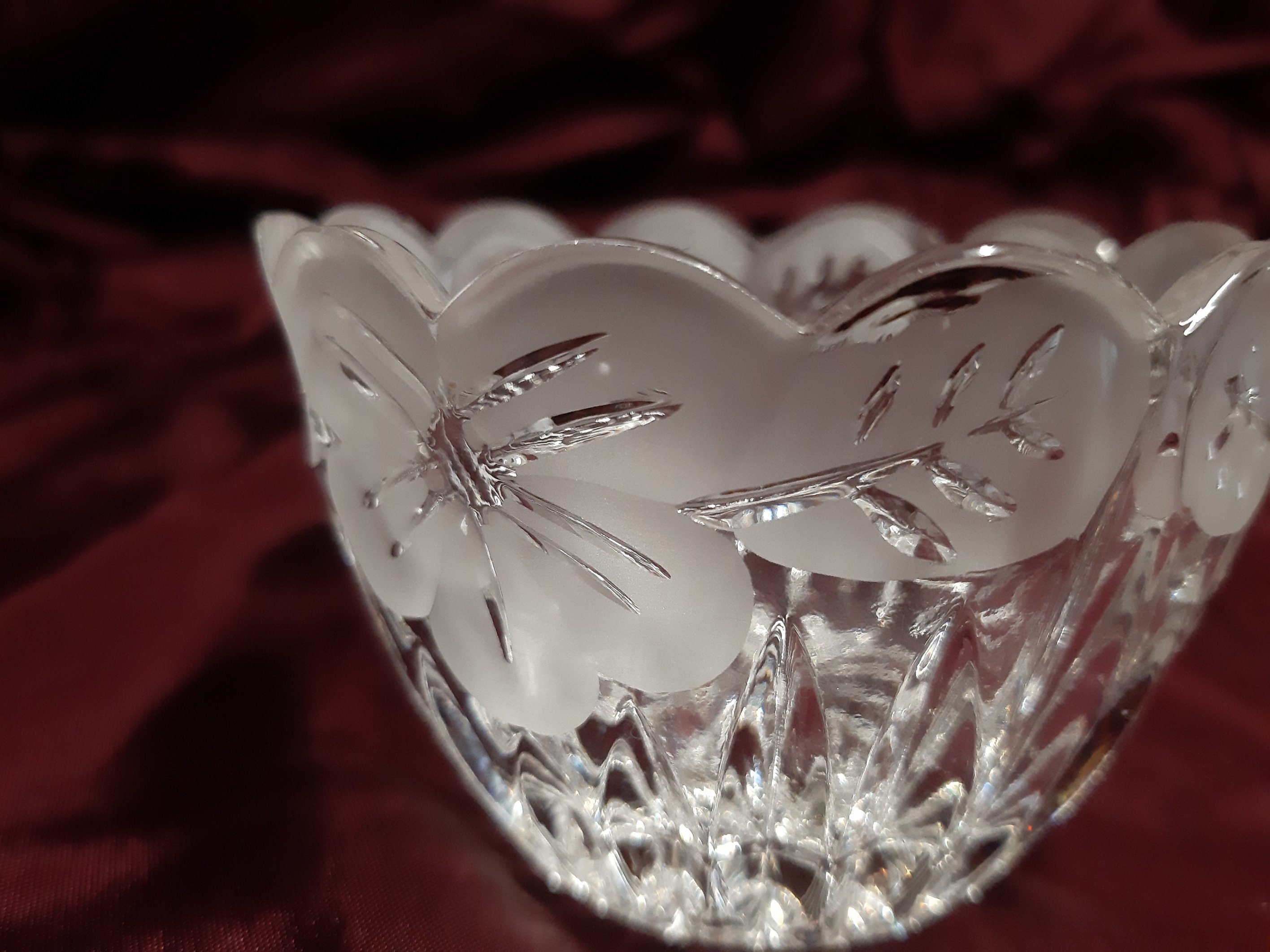 Vintage Cut Glass and Etched Glass Bowl With Flower Design Little ...