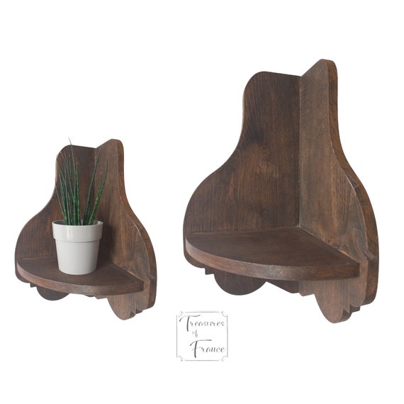Vintage Wooden Corner Shelf Unit, Rustic Wall Display (circa 1970s)