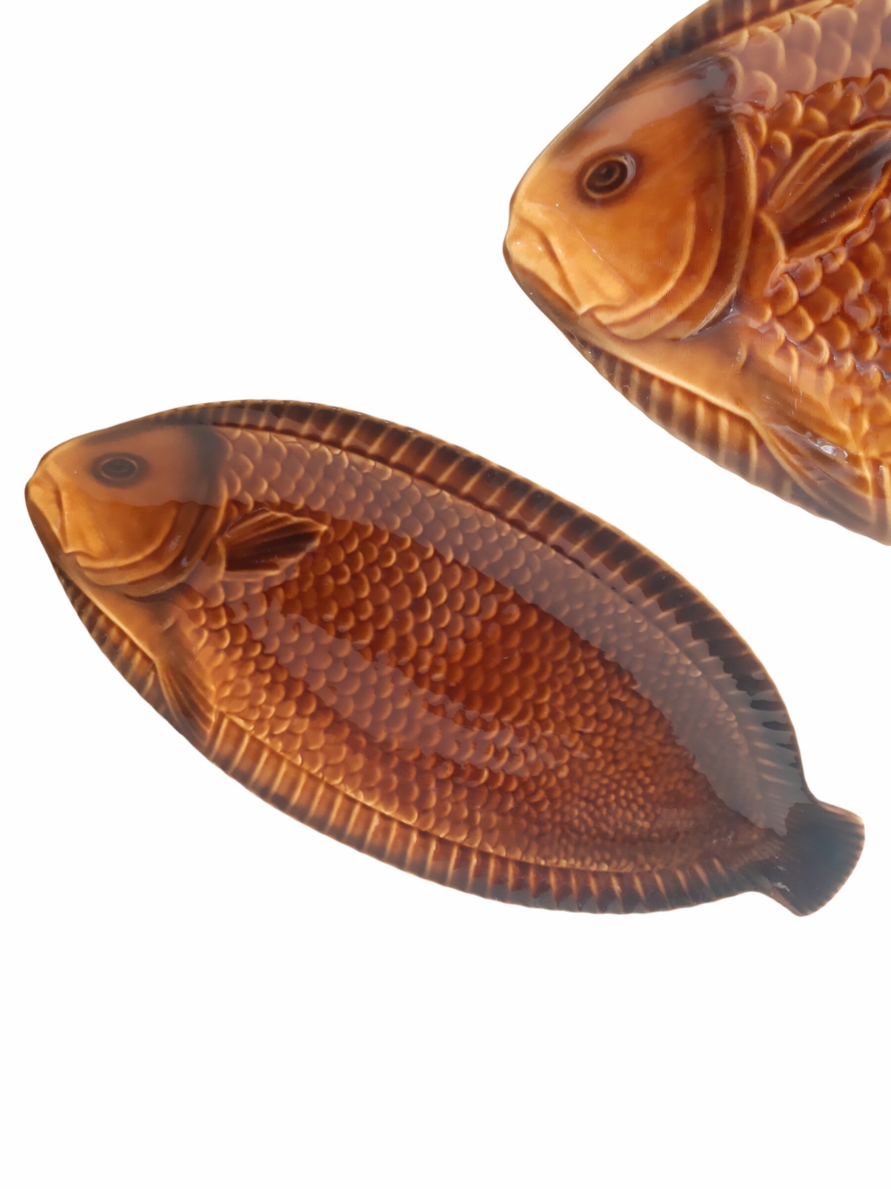 Plateau de Service Poisson Vintage Français Lg Sarreguemines Assiette Hautement Glacée Plateau Ovale