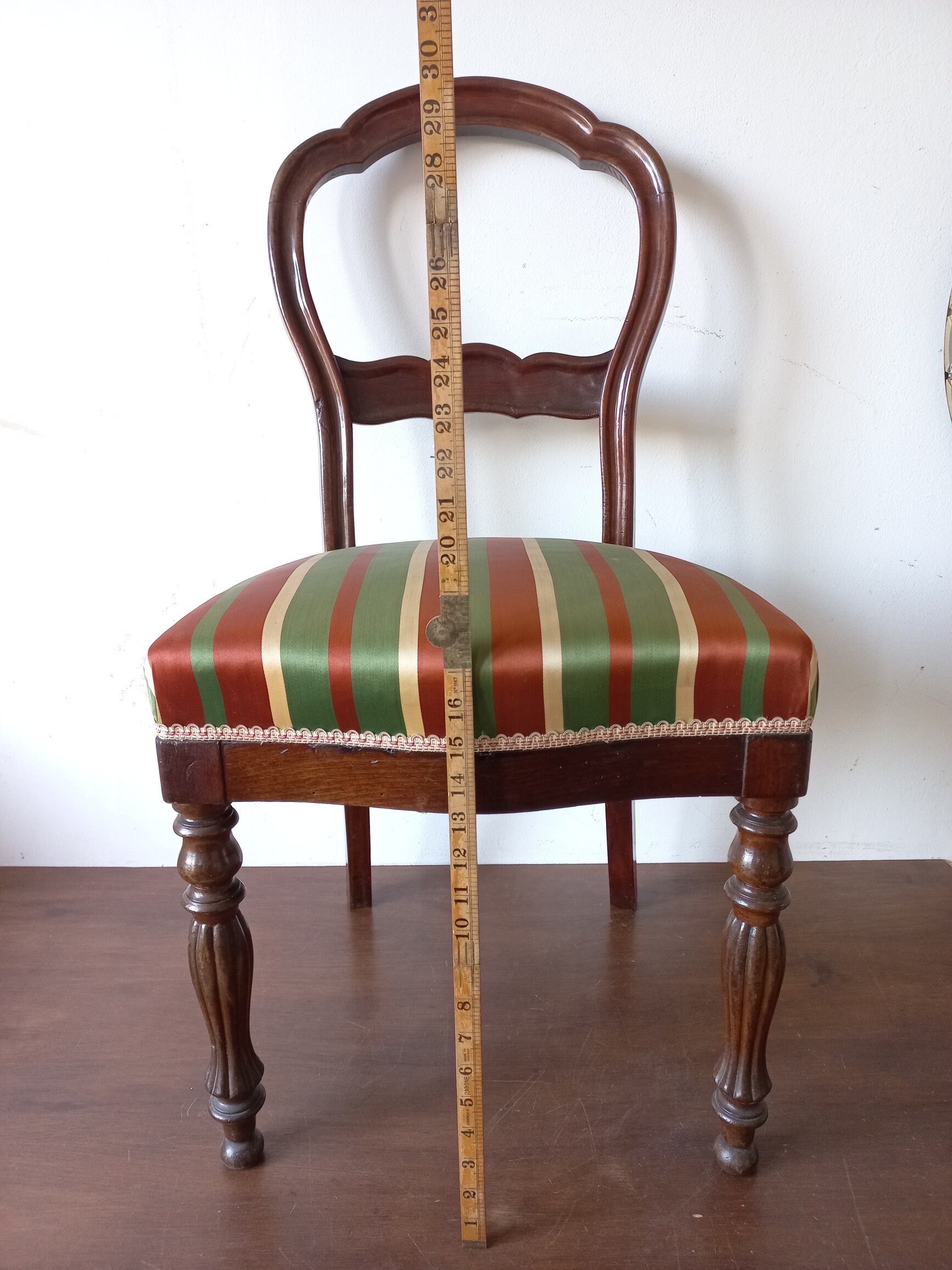 Vintage 1950 Wooden Balloon Back Chair Upholstery Stylish Striped