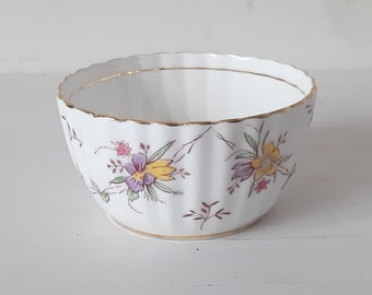 Vintage New Chelsea Fine Bone China Fluted Open Sugar Bowl With Floral Decor And Gilt Edging Circa 1960's
