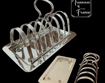 Vintage francés Foie Gras Toast Rack sirviendo plato plateado mesa de desayuno plato entrantes exhibición catering regalo alrededor de 1980