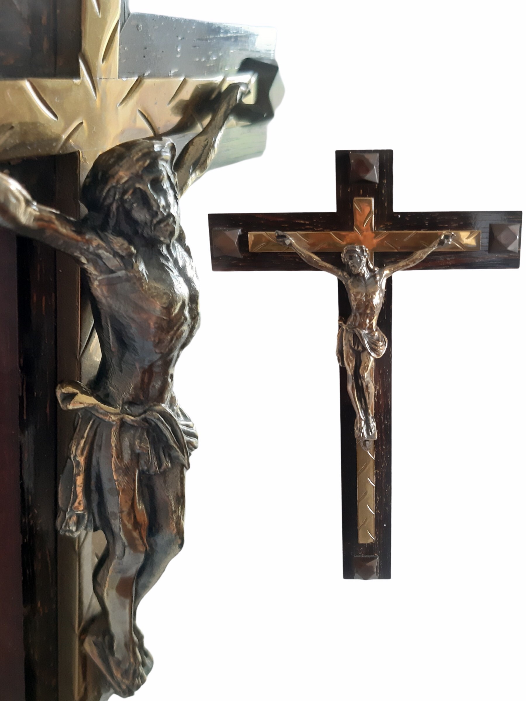 Cru Crucifix Catholic Wood Bronze Cross Brass Jesus Christ Art Français Croix Christian Crucifixion 
