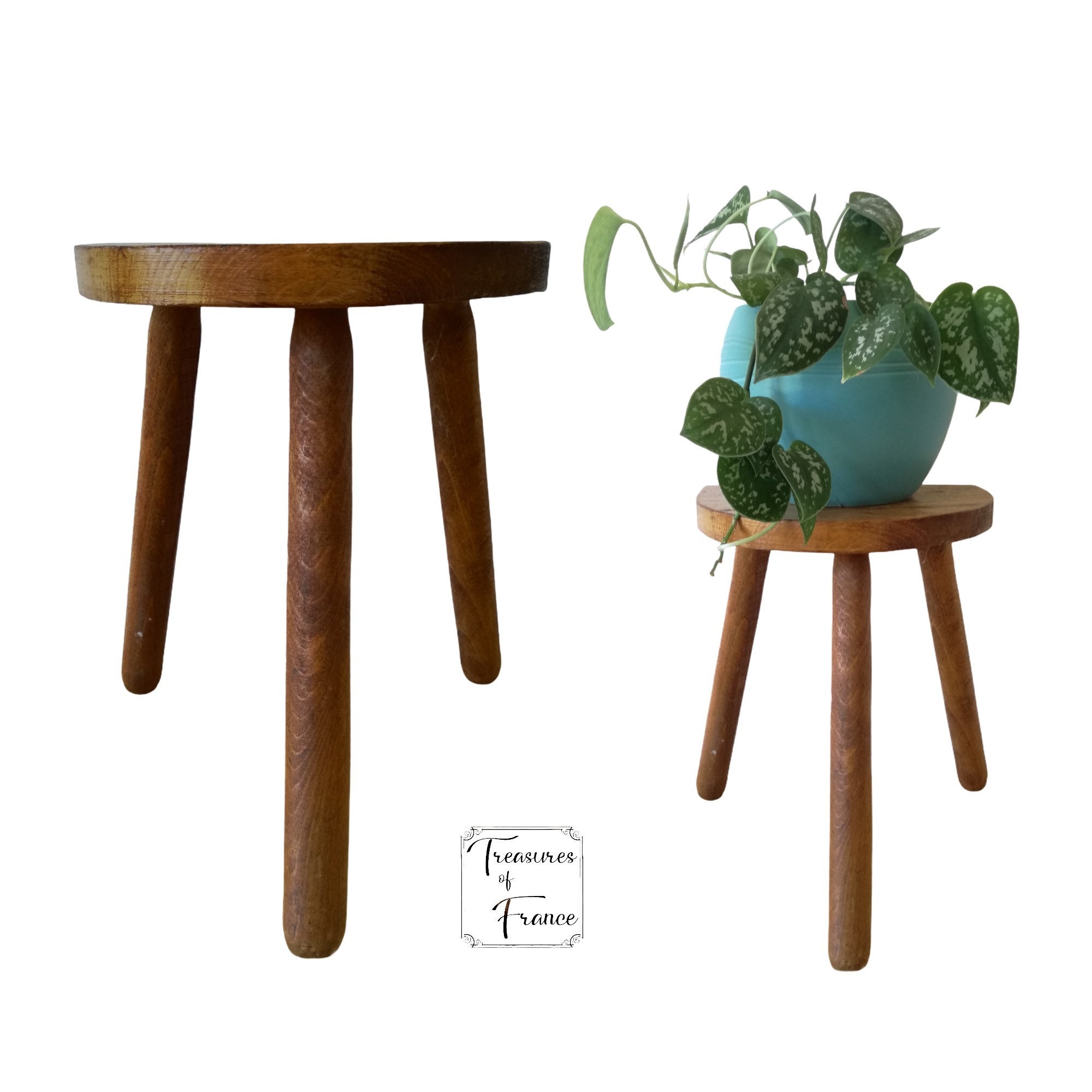 Tabouret Vintage Français D Traditionnel Tabouret de Traite en Bois Petit Support Chaise Présentoir 