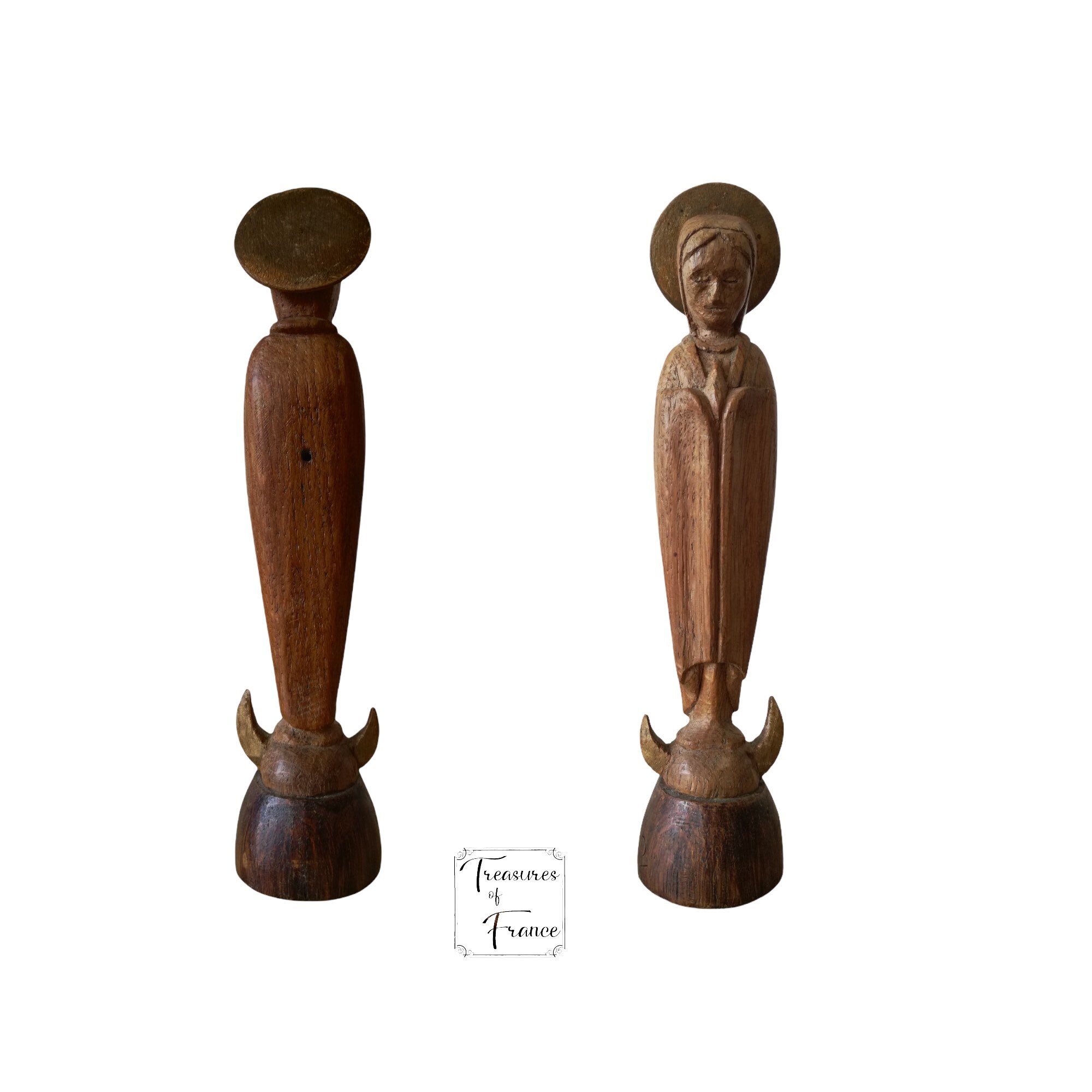 Vintage Rare Madone Allemande Du Croissant de Lune en Bois Sculpté Figurine Religieux Art Populaire