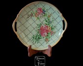 Antique Rare HBCM Plate Serving Dish Cake Tray Faience Fine Transfer-ware Floral Decor Shabby Chic Boudoir Decor Collectible Circa 1930 s