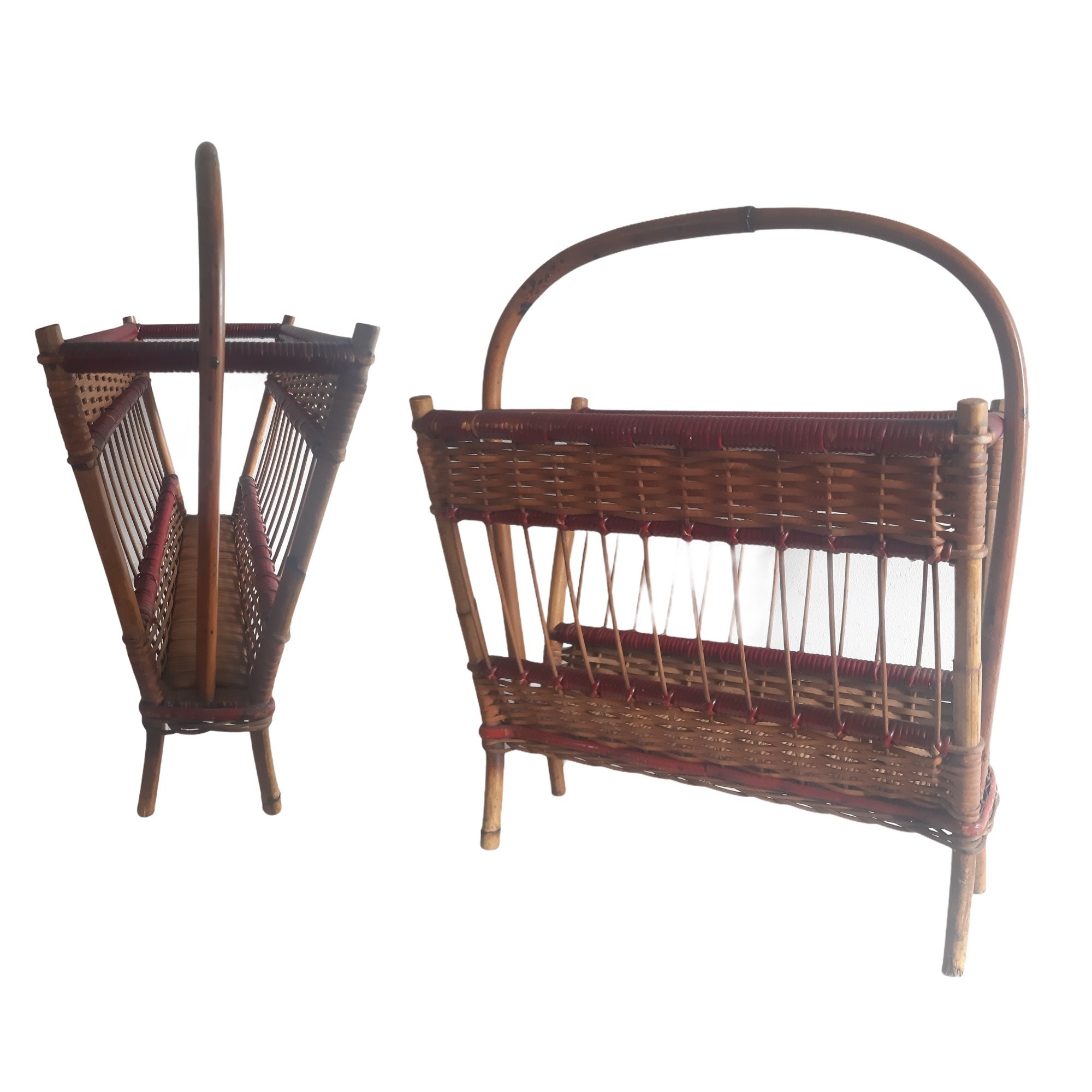 Vintage Bamboo Wicker Magazine Rack For Storage Magazines & Newspapers Holder Boho Decor Living Room