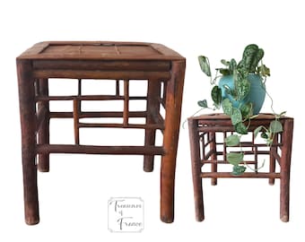 Antique Chinese Bamboo Top Side Table – Circa 1920s Wood Furniture
