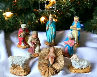 Antique Devineau Nativity  Christianity Scene Crib Chalk-ware Kaolin Figurines Wax Jesus Christmas Decor 8  Figurines Collector Circ1930’s