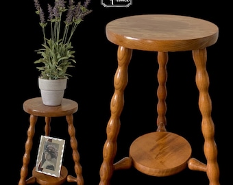 Vintage französischer Pflanzenständer/Hocker aus Holz – Etagen-Beistelltisch aus den 1990er Jahren