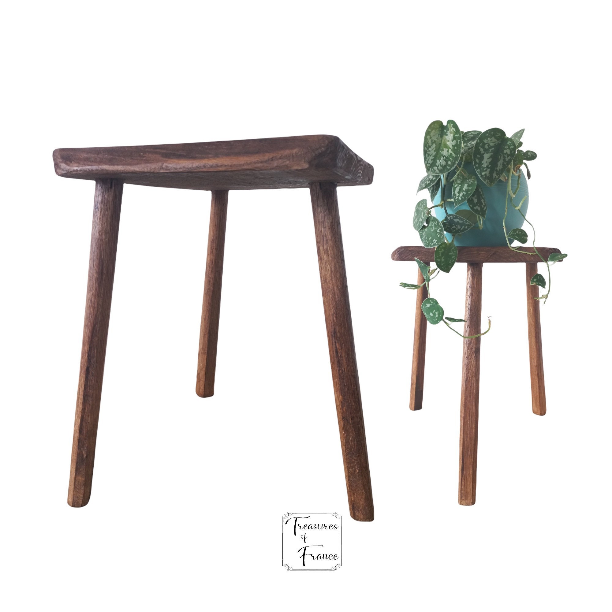 Tabouret en Bois Vintage Fait à La Main Tabouret Primitif Chêne et Frêne Rustique Ferme de Traite Si