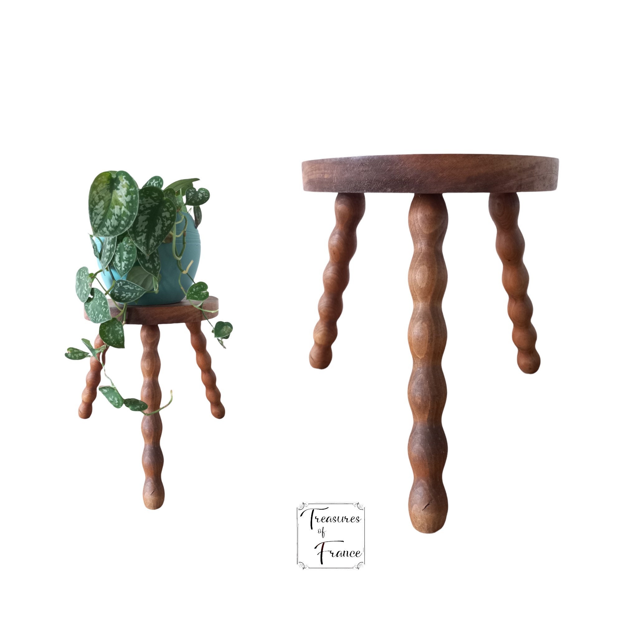 Vintage Français Trouvé D Tabouret de Traite Traditionnel Bobbing en Bois Repos Socle Sièges Plante 