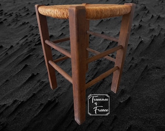 Stool Vintage Straw Stool Genuine Normandy Handmade Rush Stool Seating Stool Occasional Seat Farmhouse Living Room Decor Props Circa 1950’s