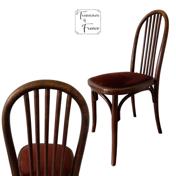 Chaise de bistrot française Baumann rare vintage, chaise rembourrée en bois recyclé, sièges, chaise, affichage de la boutique, cadeau signé de style bistrot, vers les années 1960