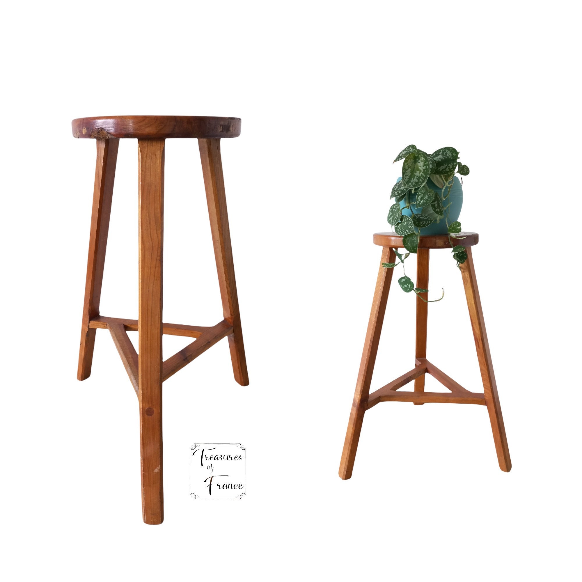 Vintage Français Cerisier Tabouret de Bar en Bois Chaise Cuisine Bar Plant Stand Présentoir Style Sc