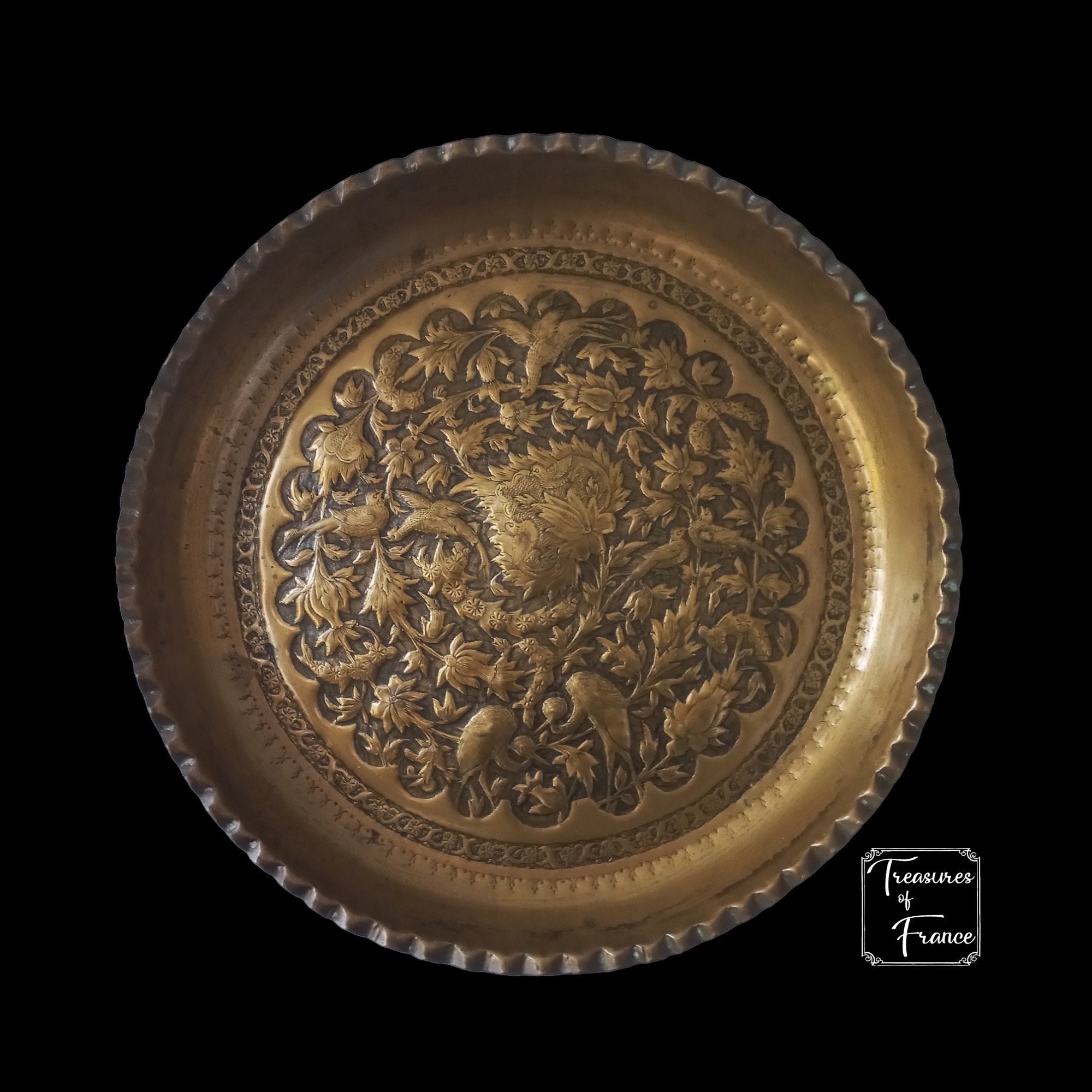 Antik Islamische Messing Tablett Silber & Kupfer Eingelegt Wandbehang Deko