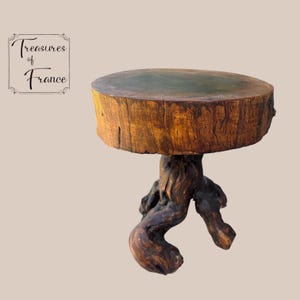 Vintage French Wood Trunk Stool: Grapevine Legs, Brutalist Style (circa 1950s)