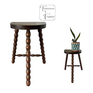 Stool Vintage French D Stool Medium Milking Stool Style Wooden Brown Tabouret Small Chair Display Plant Pot Plinth Stand Cottage Circa1970’s