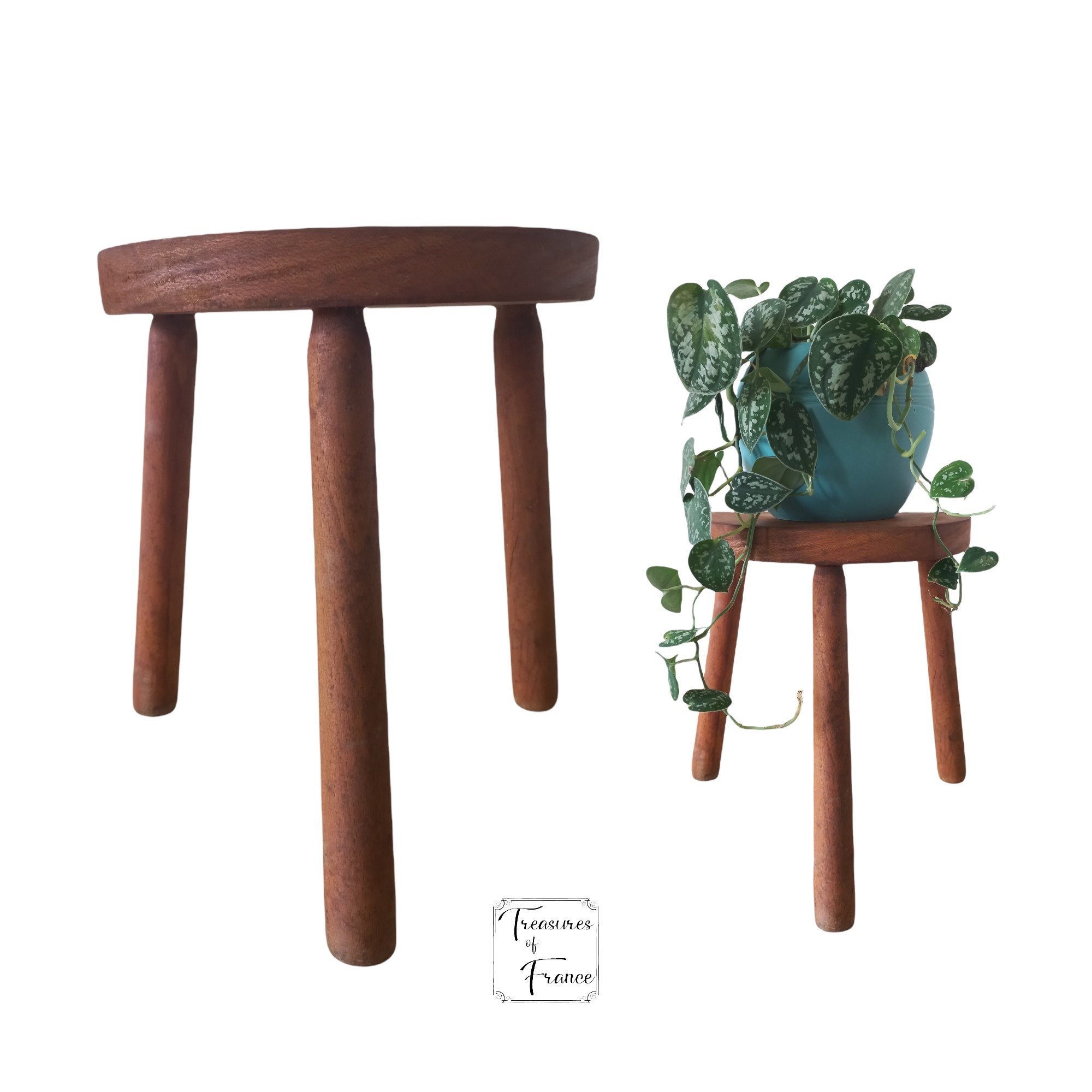 Vintage Français Trouvé D Tabouret de Traite Traditionnel en Bois Petit Tabouret Repos Socle Siège P