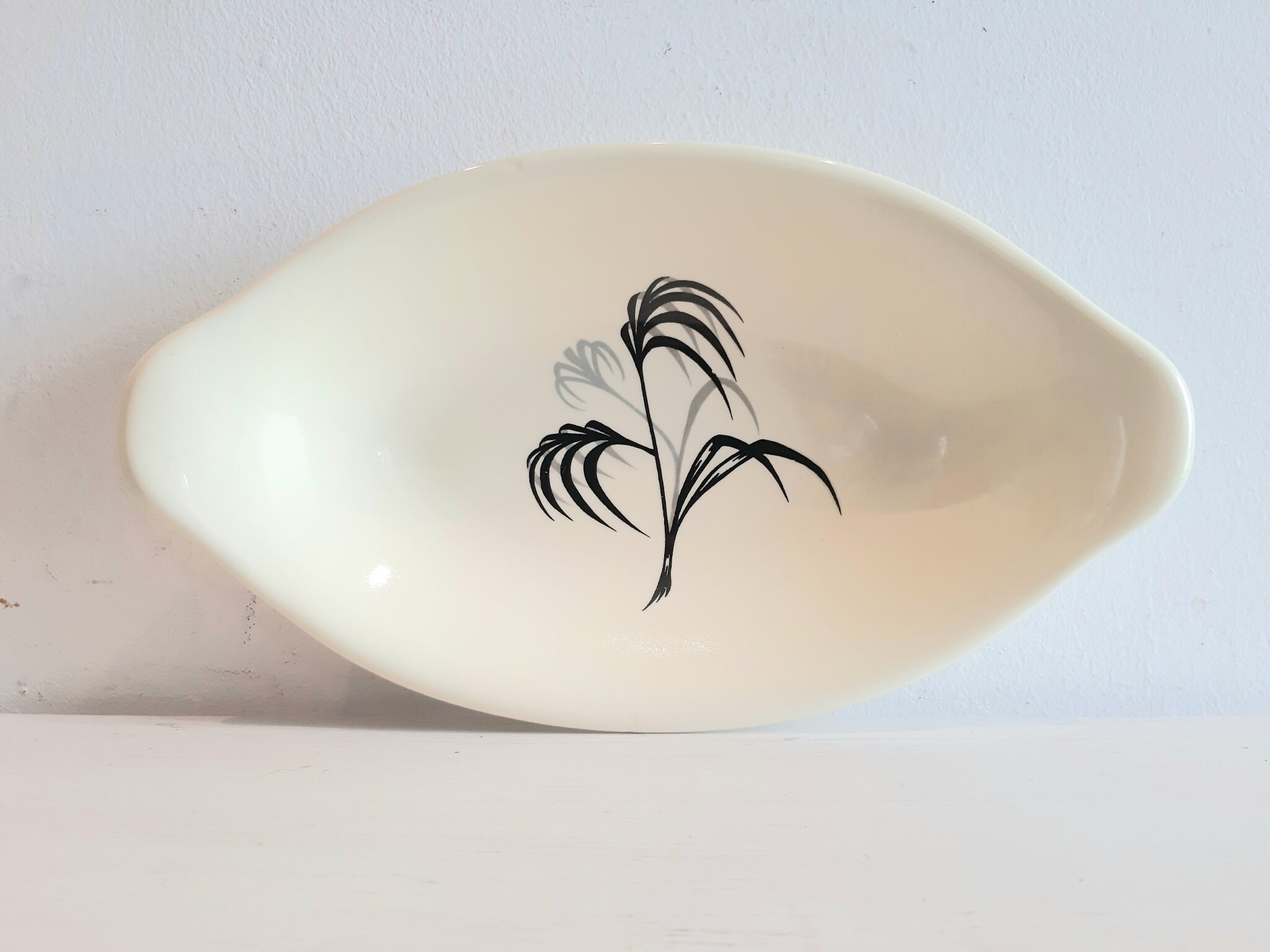 Vintage Français Ceramic Faience Dish Serving Salins France Decor Las Palmas Bathroom Soap Trinkets 