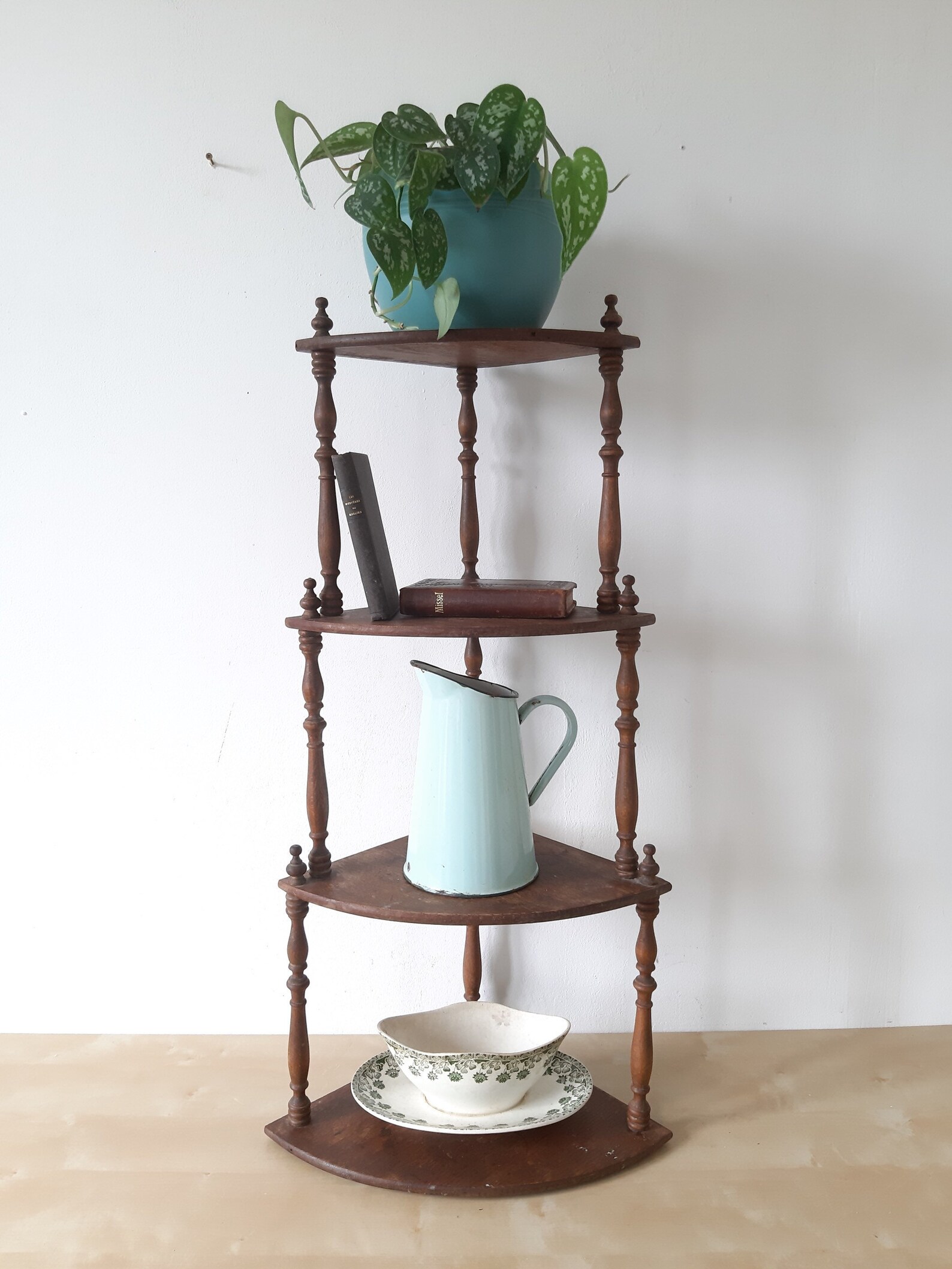 Antique Wooden Corner Shelf 4 Tiered Corner Shelf Storage Unit Etsy