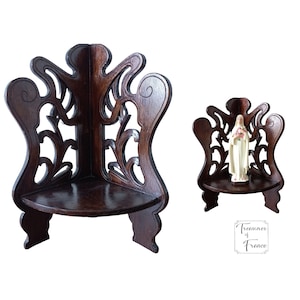 Vintage French Scrollwork Small Corner Shelf Plinth Stand Dark Wooden Wood Support Display Decor Presentation circa 1980-1990’s