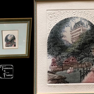 Paul Cloutier Artista canadese Acquatinta Acquaforte Acquaforte firmata Edizione limitata Arte Chateau Frontenac Vecchia città di Quebec Acquaforte in rilievo Anni '90