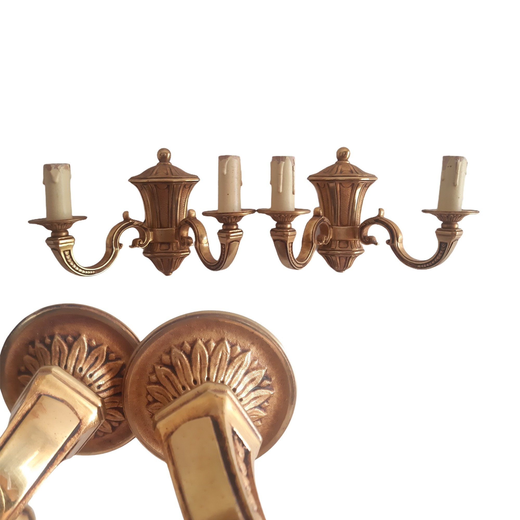 Vintage Français Paire de Sconces Vintage Bronze Effet Bougie avec Patina Retro Style Wall Decor Pro