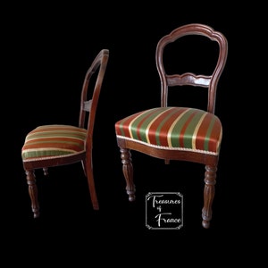 Vintage 1950 Wooden Balloon Back Chair Upholstery Stylish Striped Quality Fabric Turned Wooden Legs Occasional Chair Props Circa 1950’s