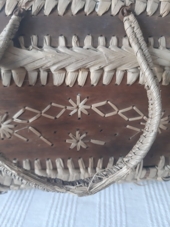 Vintage Wooden and Raffia Basket Style Hand Bag U… - image 8