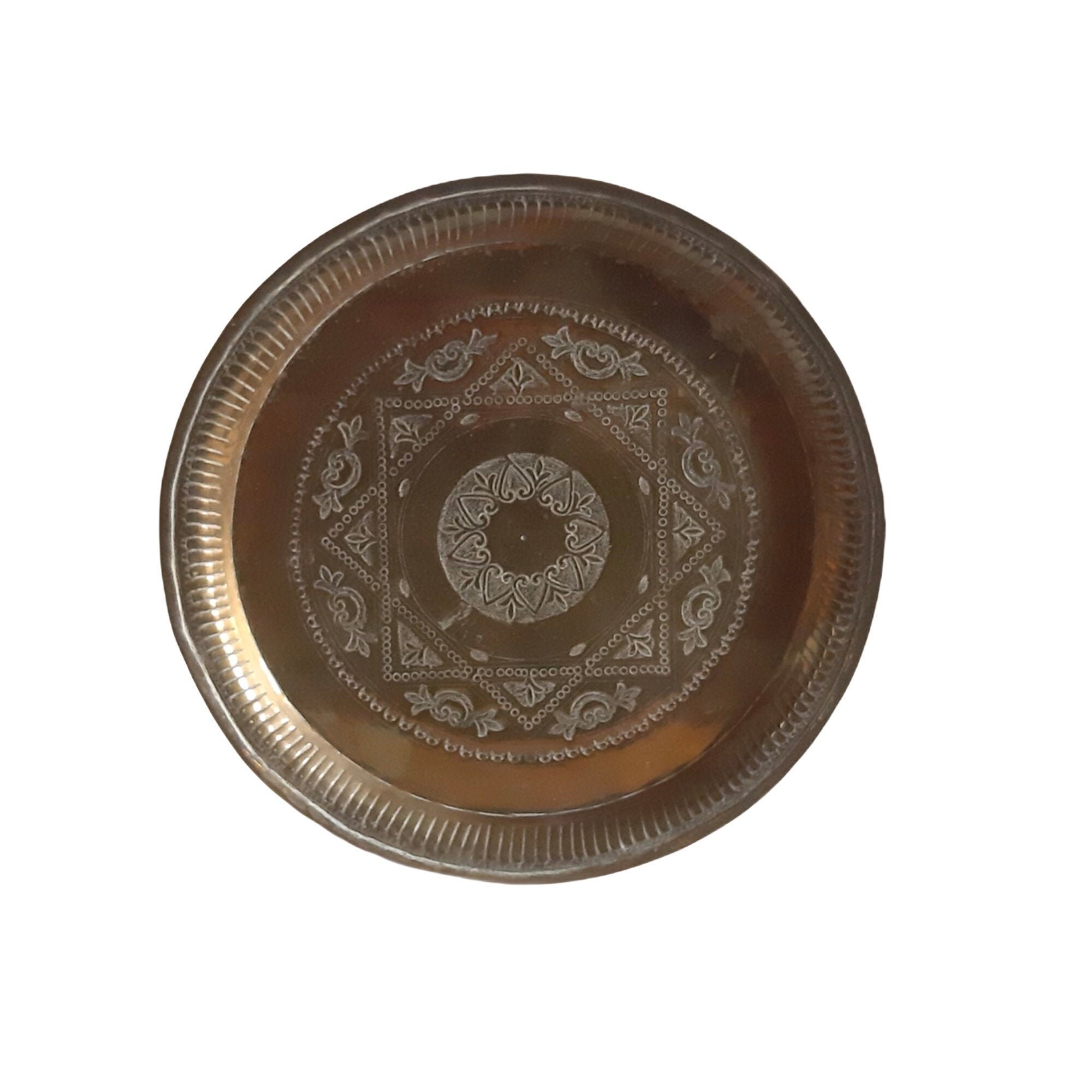 Assiette en Laiton Vintage Plateau Marocain Assiette Fait à La Main Gaufré Style Nord-Africain Kasba