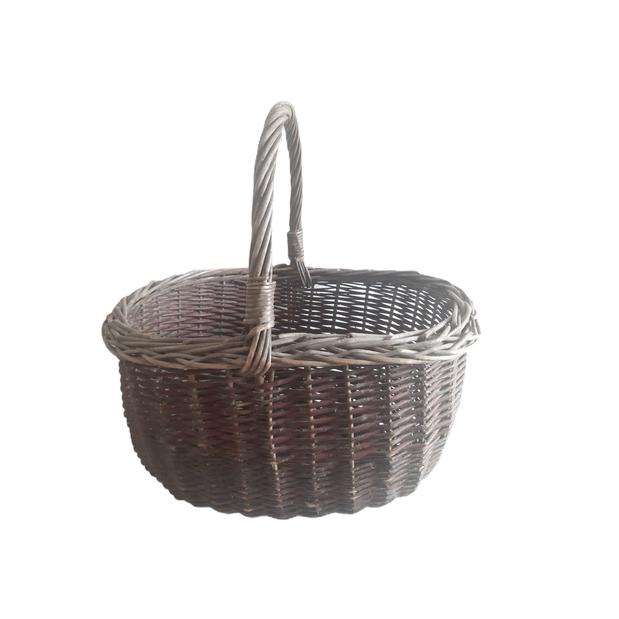 Vintage Français Handmade Handly Willow Basket Market Farmhouse Shopping Deco Gardening Eco Friendly
