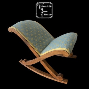 Vintage Wooden Retro Swing Bench French Wooden Brown Upholstered Rocking Footrest Foot Rest Support Mid-Century Cottage Rest Gift Circa1960’