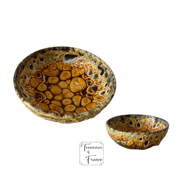 Vintage Ceramic Bowl Volcanic Fat lava  Le Cyclope Émaux des Dunes Annecy France Collector Gift  Yellow Honey Glazes Trinket Circa1960’s