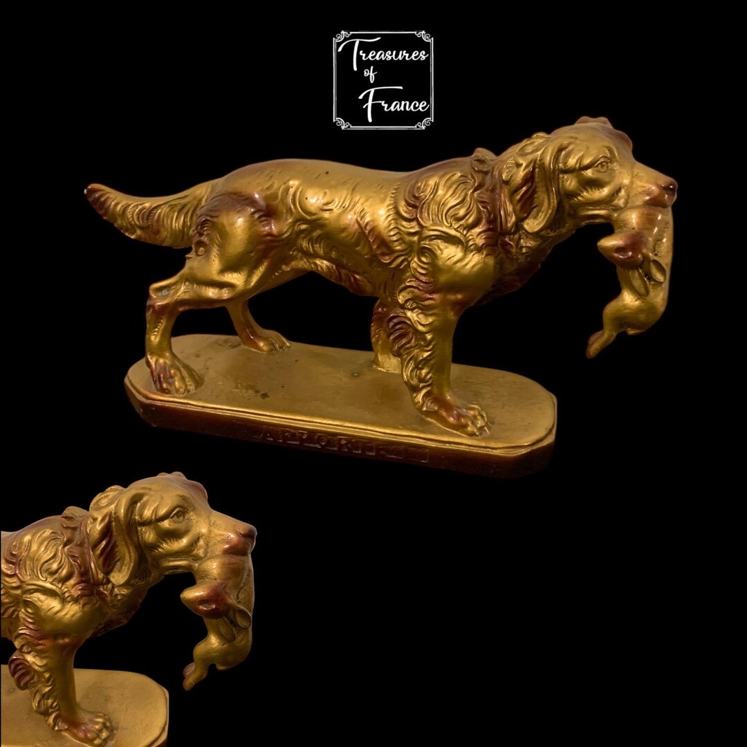 Vintage Gilded Plaster Hunting Dog Statue Dog and Rabbit Figurine ...