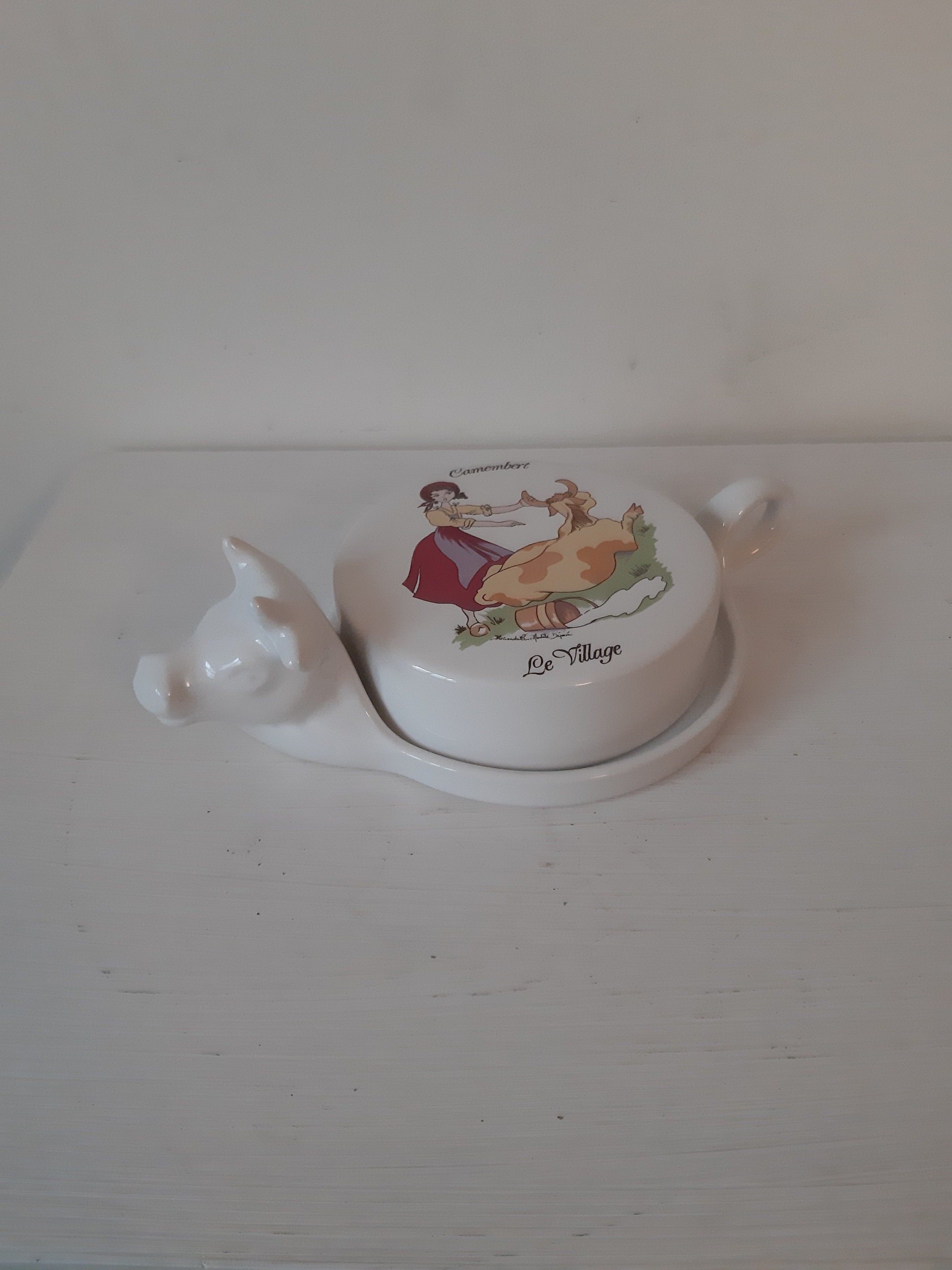 Vintage Français Céramique Fromage Camembert Plat Rangement Cuisine Décor Servant à Manger France Ci