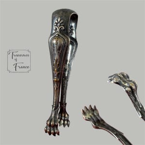 Antique Silvered Metal Lion Claws Features   Sugar Tongs Cutlery  Serving Utensils Pince A Sucre Kitchenalia Collector Gift Circa 1940’s