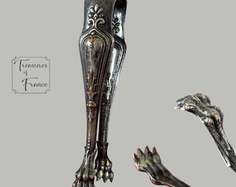 Antique Silvered Metal Lion Claws Features   Sugar Tongs Cutlery  Serving Utensils Pince A Sucre Kitchenalia Collector Gift Circa 1940’s