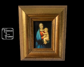 Vintage Florentin Style Framed Print Depiction  The Madonna Del Grand Duca by Raphael Gild Wood Ornately Decorated Boudoir Frame Circa2000’s