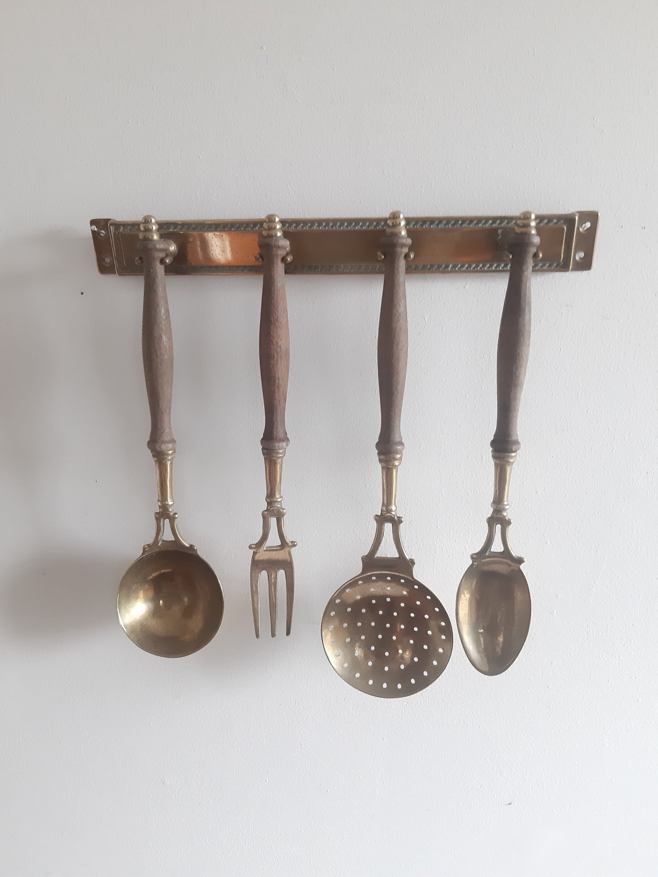 Vintage Brass Kitchen Utensils Rack Wall Mounted Rack Brass Etsy