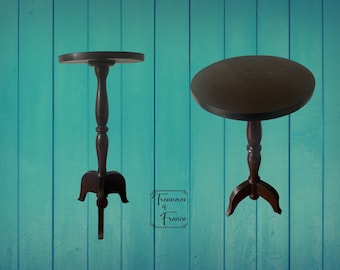 Soporte antiguo de madera francés para plantas, circa 1930, mesa de pedestal de estilo rústico francés.