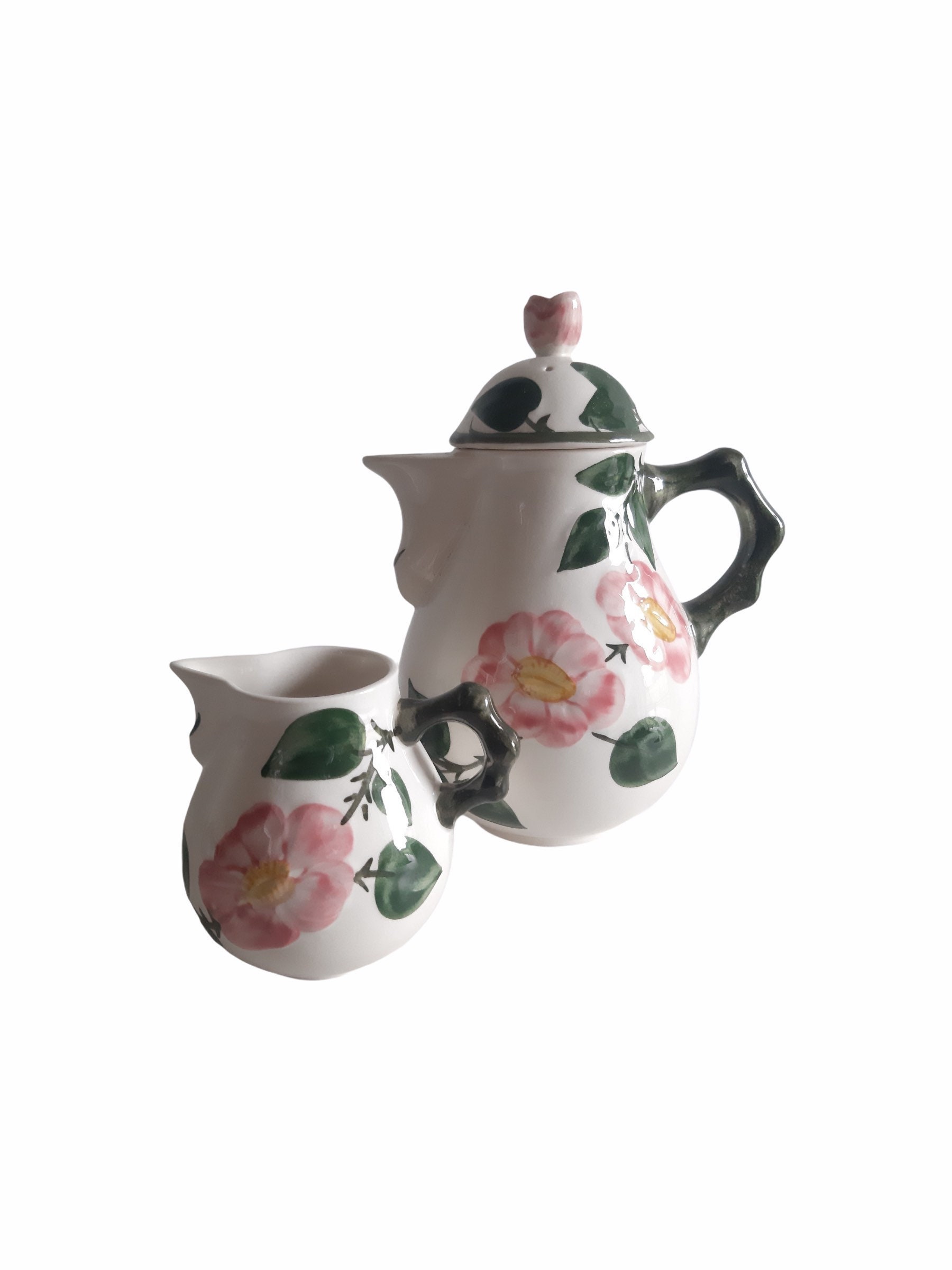 Vintage Villeroy et Boch Tea Pot - Milk Jug Wild Rose Design Allemand Céramique Cafetière 0.8L Servi
