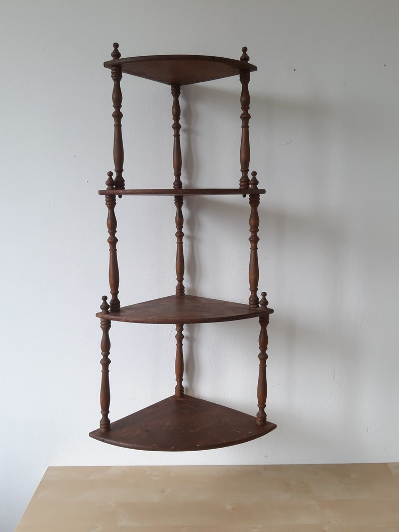 Antique Wooden Corner Shelf 4 Tiered Corner shelf storage Unit Etsy