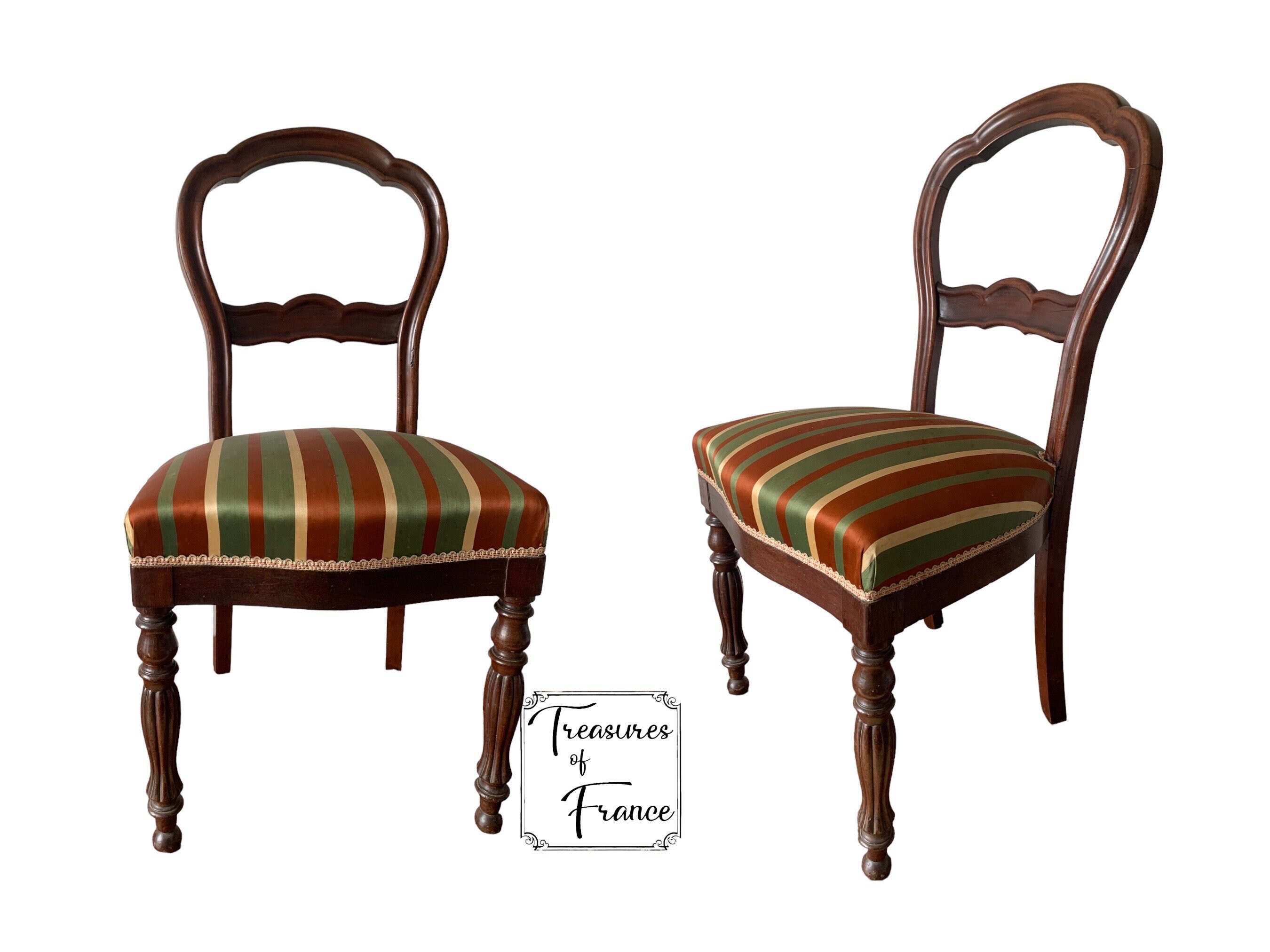 Vintage 1950 Wooden Balloon Back Chair Upholstery Stylish Striped
