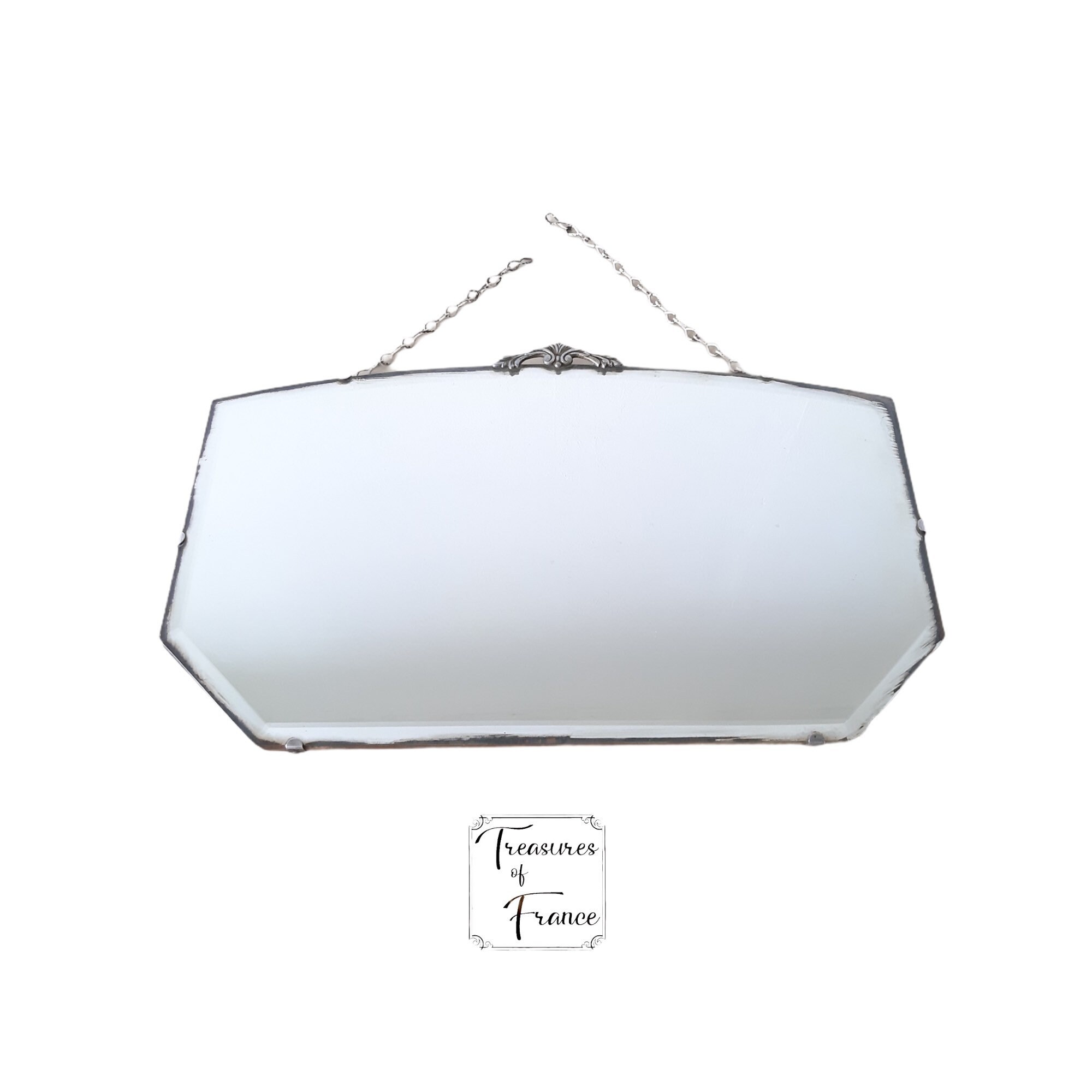 Vintage Art Déco Mirror Bevelled Edges Solid Wooden Back Retro Bathroom Wallhanging Made in England 