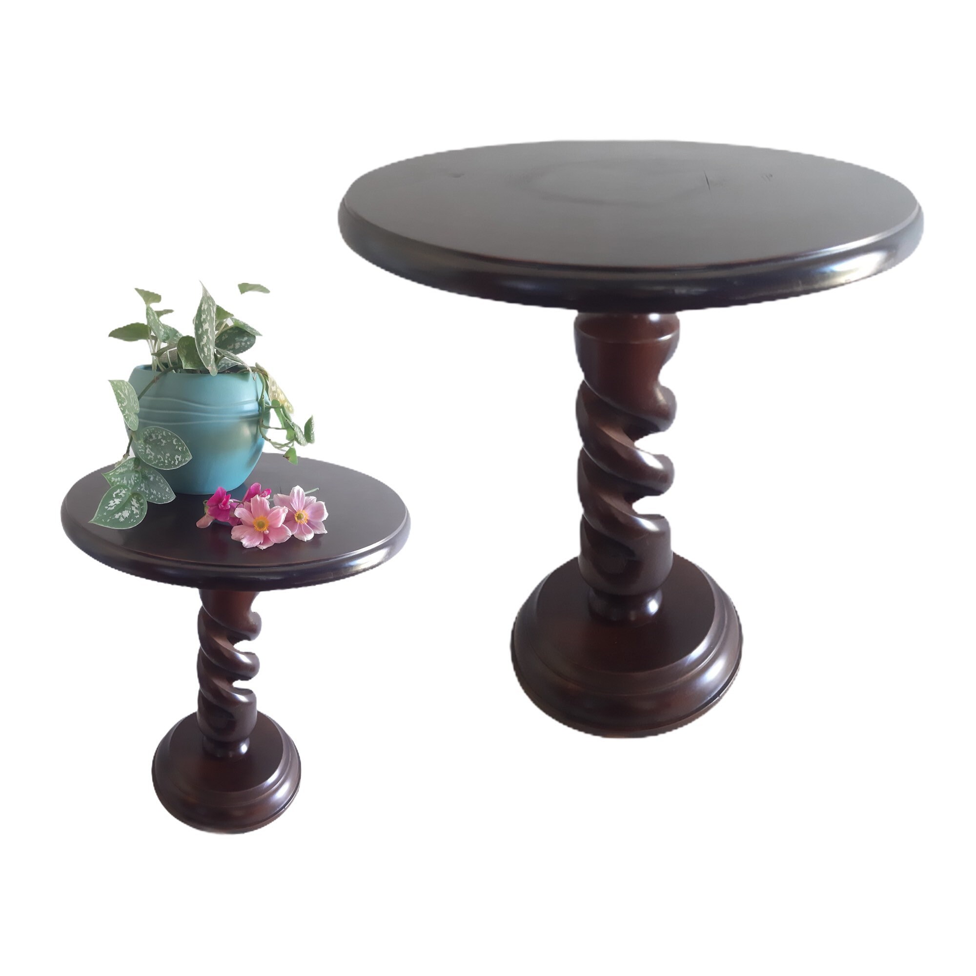 Vintage Français Barley Twist Colonne Style Table en Bois Pot Stand Vase Affichage Ornement Décor Pi